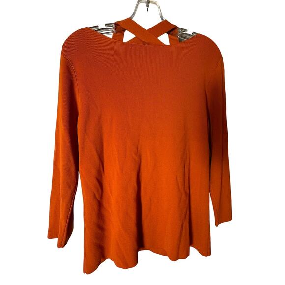 Vintage EUC Cyrus Rust Orange Criss Cross Knit Ribbed Sweater Flattering - Picture 2 of 14